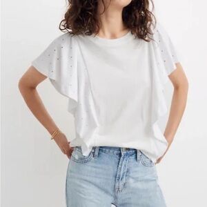 Madewell White Holepunch Mix Flutter Top